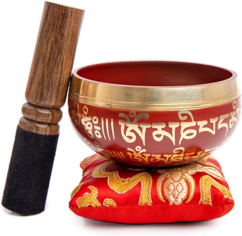 HIMALAYAN BAZAAR Tibetan Singing Bowl Set - Easy To Play for Beginners - Authentic Handcrafted Mindfulness Meditation Holistic Sound 7 Chakra Healing Gift by (Crimson) - Image 5